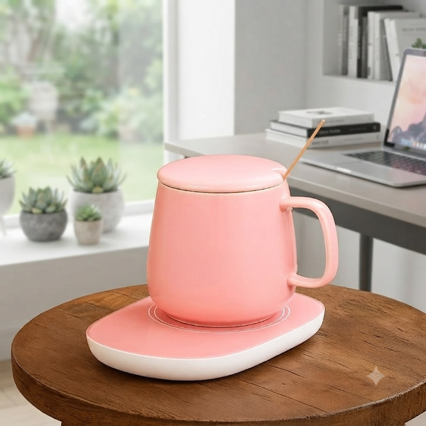 Portable Coffee Ceramic Mug Set With Warming Coaster