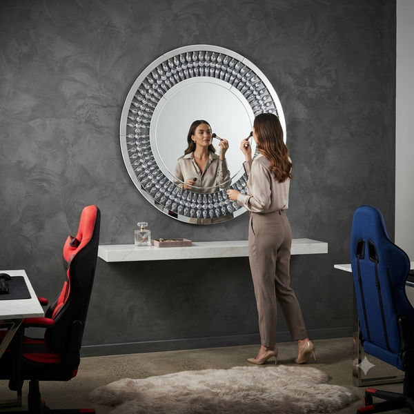 Round Decorative Crystal Wall Mirror