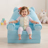 Childrens Animal Sofa Chair featuring a toddler comfortably seated, smiling, on a colorful animal-themed chair.