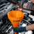 250mm Heavy Duty Automotive Plastic Funnel in use for transferring oil into a car engine.