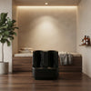 Electric Foot and Calf Massager in a modern spa-like setting with wooden furniture and soothing decor.
