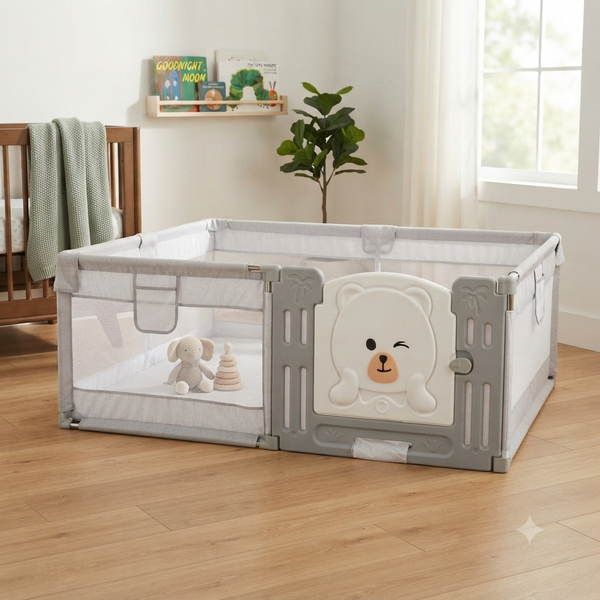 Playpen Fabric with Safety Gate 1.5m x 1.8m