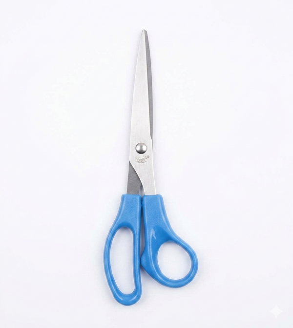 Multipurpose Stainless Steel Office and Kitchen Scissors with blue handles, ideal for cutting tasks in home and office.