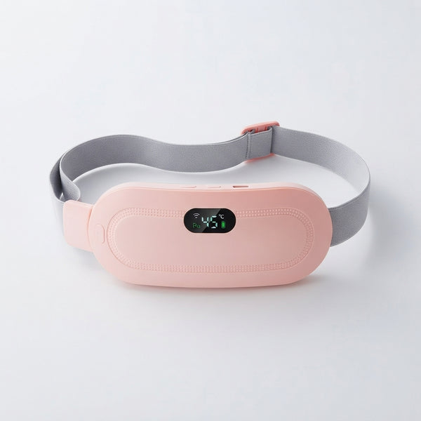 Rechargeable Heat & Vibration Comfort Belt featuring an adjustable strap and digital display for on-demand warmth.