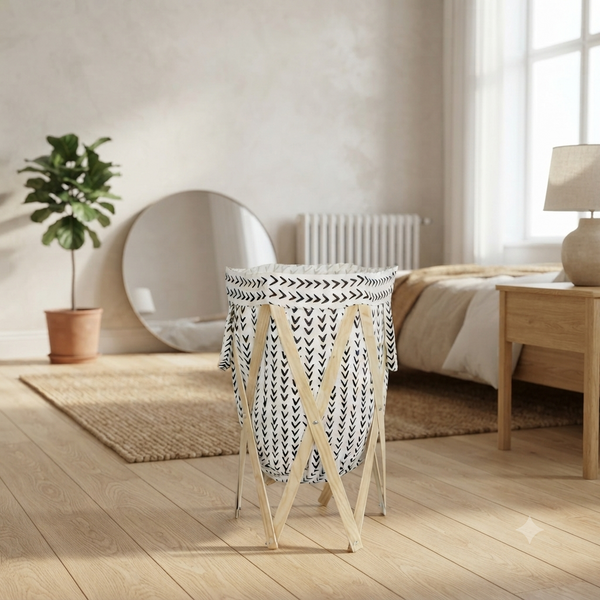Folding Laundry Basket with Wood Frame
