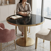 Round Marble-Look Accent Table with Gold Pedestal Base