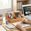 Compact Stationery and Office Caddy with pens, markers, and notebooks on a desk for organized workspace.