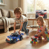 Children playing with Remote Control Drift Stunt Car with Lights, featuring bright lights and fun driving movements.