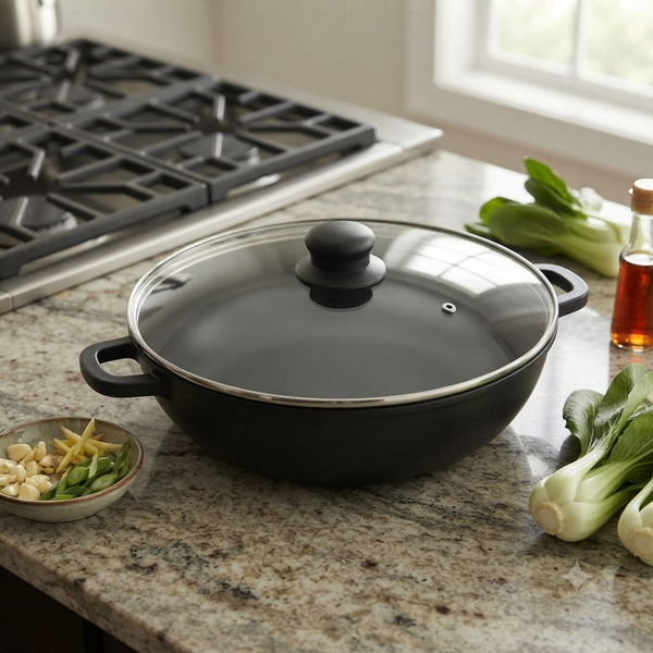 32cm Non-Stick Wok Double Handle with Lid