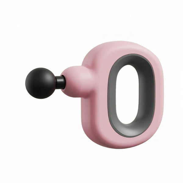 Donut-Shape Handheld Massager in pink and gray design, featuring a round grip for easy handling.