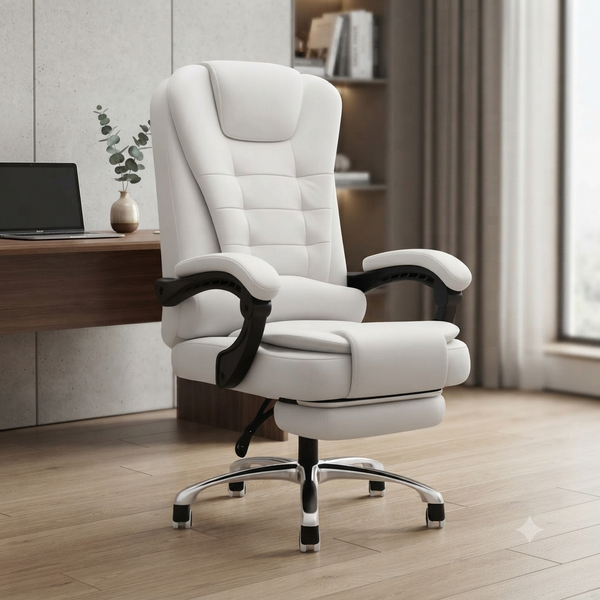 Reclining Office Chair with Footrest and Cushioned Seat