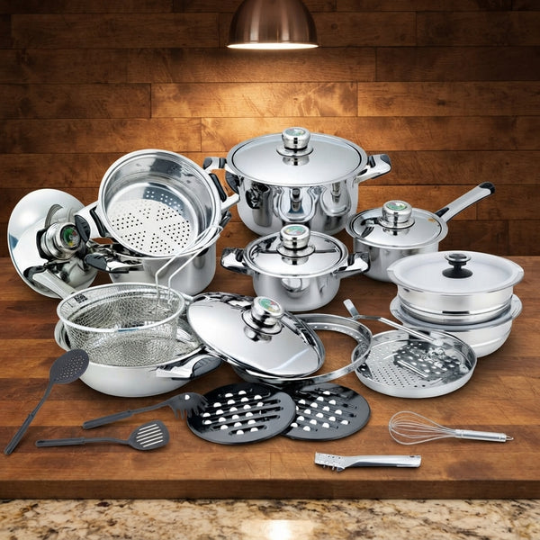 Stainless Steel Cookware Heavy Bottom Pots 27 Pieces Set