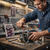 A mechanic using the 9-Piece Heavy Duty L-Handle Socket Set to repair a complex machine in a well-stocked garage.