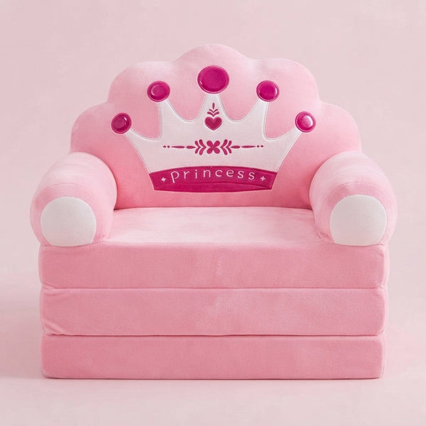 Childrens Animal Sofa Chair in pink with a crown design, perfect for kids to relax and play.