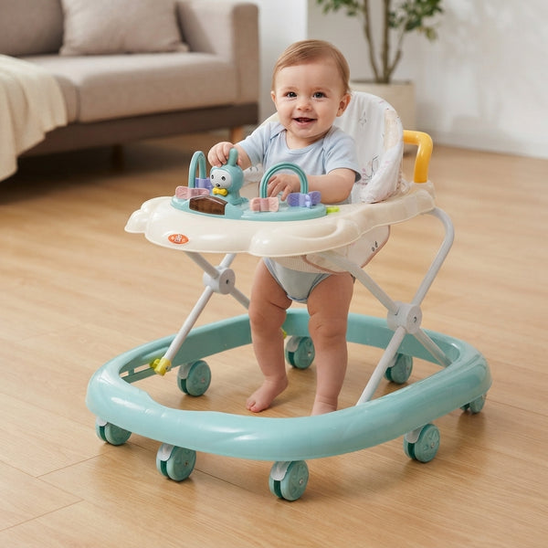 Infant Walker with Activity Tray, padded seat and activity area, supporting baby's early development.