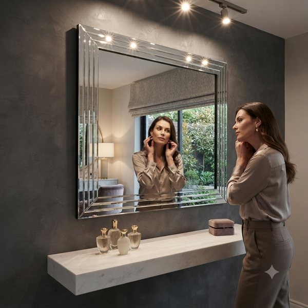 Rectangular Bevelled Wall Mirror with Silver Frame