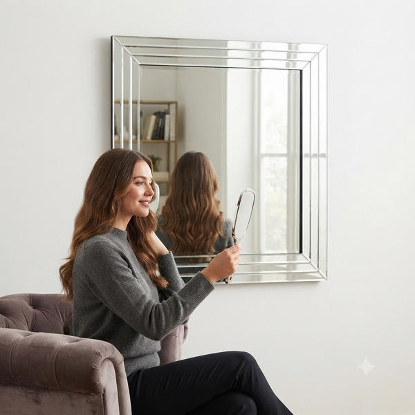 Rectangular Bevelled Wall Mirror with Silver Frame