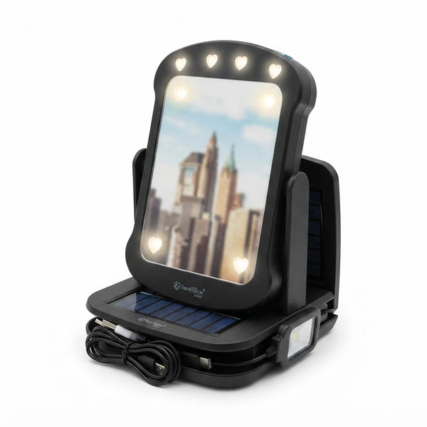 Travel Solar Light with Makeup Mirror and Solar Power Bank