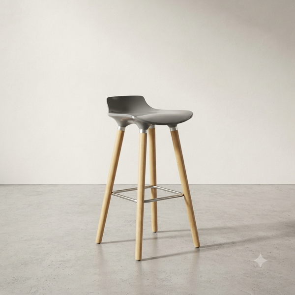 Modern Counter Stool with Curved Seat and Wooden Legs