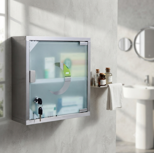Stainless Steel Medicine Cabinet with Lock and Magnetic Door