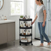 4-Tier Corner Storage Trolley with Wheels holding various beauty and spa products in a bathroom setting.