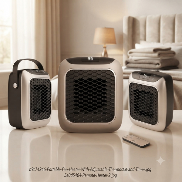 Portable Fan Heater With Adjustable Thermostat and Timer
