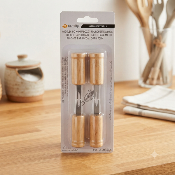 4-Piece Stainless Steel Corn Fork Set with Wooden Handles