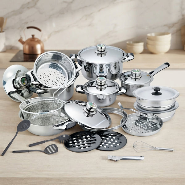 Stainless Steel Cookware Heavy Bottom Pots 27 Pieces Set