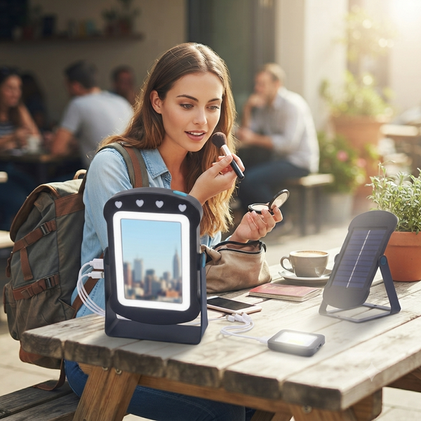 Travel Solar Light with Makeup Mirror and Solar Power Bank