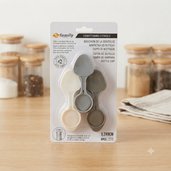 6 Piece Reusable Silicone Bottle Caps Set