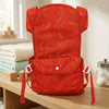 Adjustable Baby Carrier in red with bear pattern, featuring padded straps and adjustable design for hands-free use.