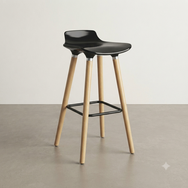 Modern Counter Stool with Curved Seat and Wooden Legs
