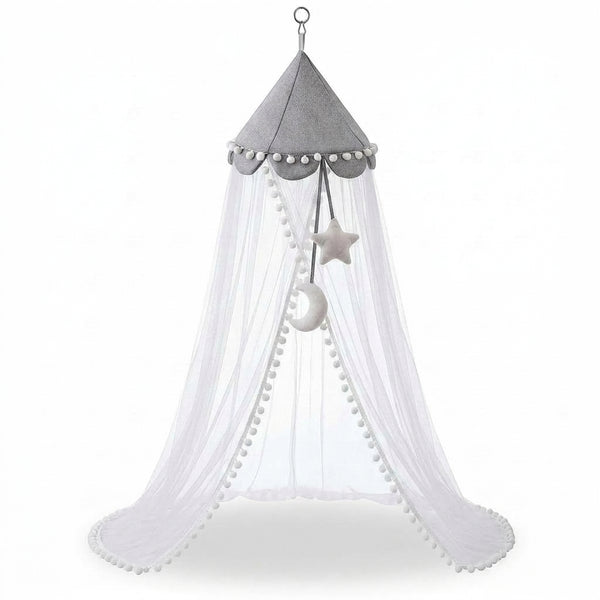 Hanging Nursery Mosquito Net Canopy with Pom-Poms