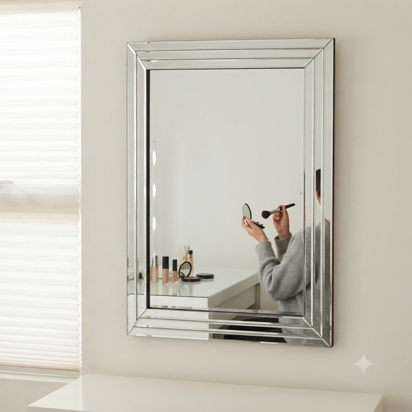 Rectangular Bevelled Wall Mirror with Silver Frame