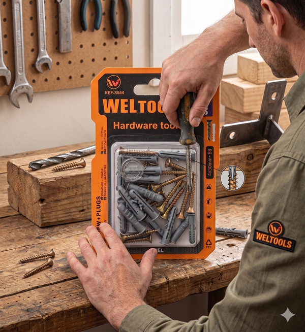 16-Piece Wall Screw and Plug Fixing Kit displayed by a person, showcasing reliable hardware for home improvement.