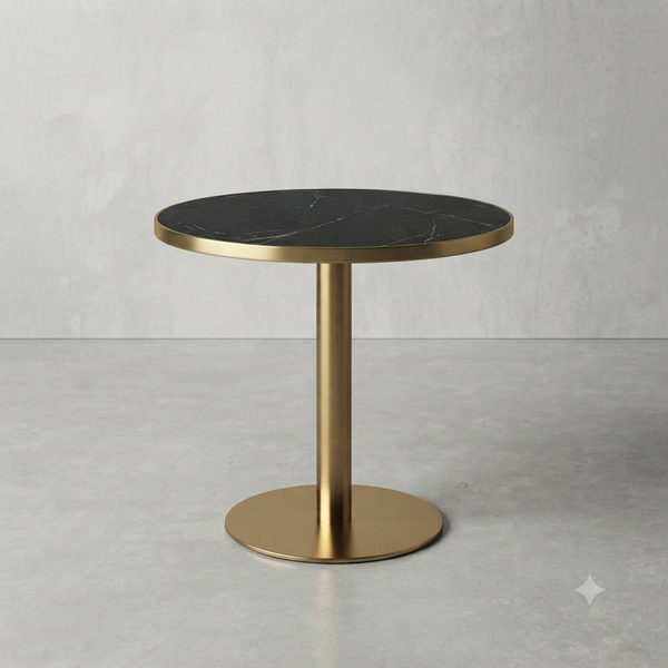 Round Marble-Look Accent Table with Gold Pedestal Base