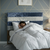 Modern Striped Upholstered Headboard with Wooden Frame