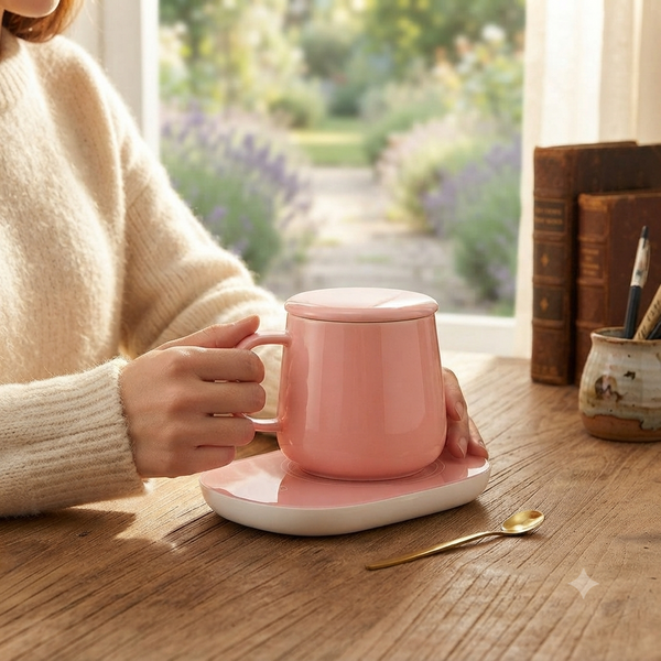 Portable Coffee Ceramic Mug Set With Warming Coaster