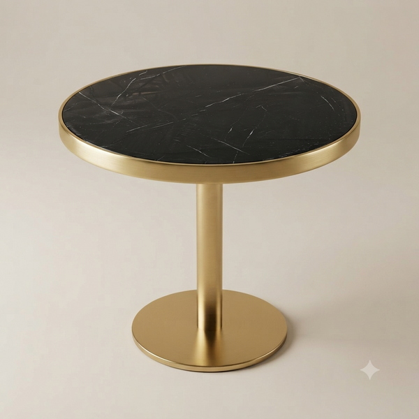 Round Marble-Look Accent Table with Gold Pedestal Base