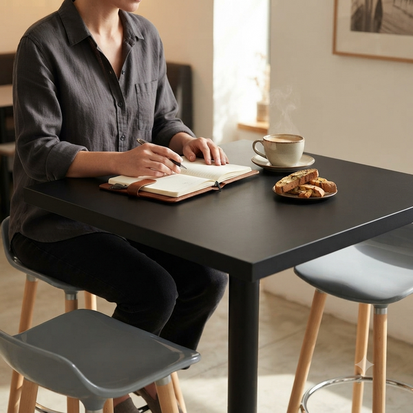 Square Bar Table 104 cm Height with Black Pedestal Base