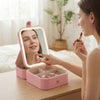 Portable Jewellery Box with Built-In LED Mirror for makeup application and jewellery storage.