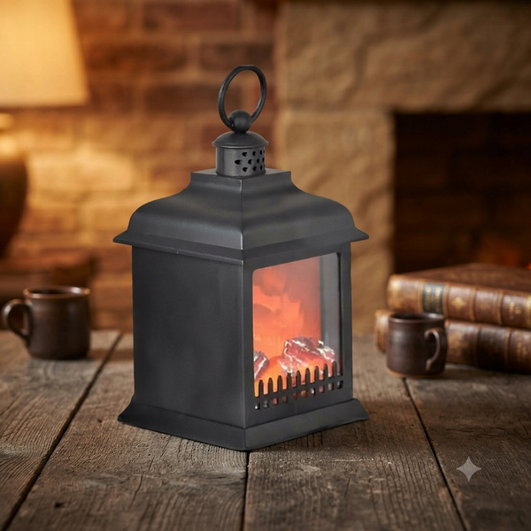 Antique Warming LED Fireplace Lantern Large
