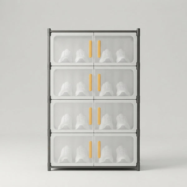5 Layer Double Door Shoe Storage Cabinet neatly displaying white sneakers in a compact and organized design.
