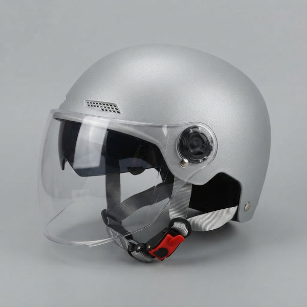 Open-Face Helmet with Clear Visor in silver with clear front visor, ideal for everyday practicality.