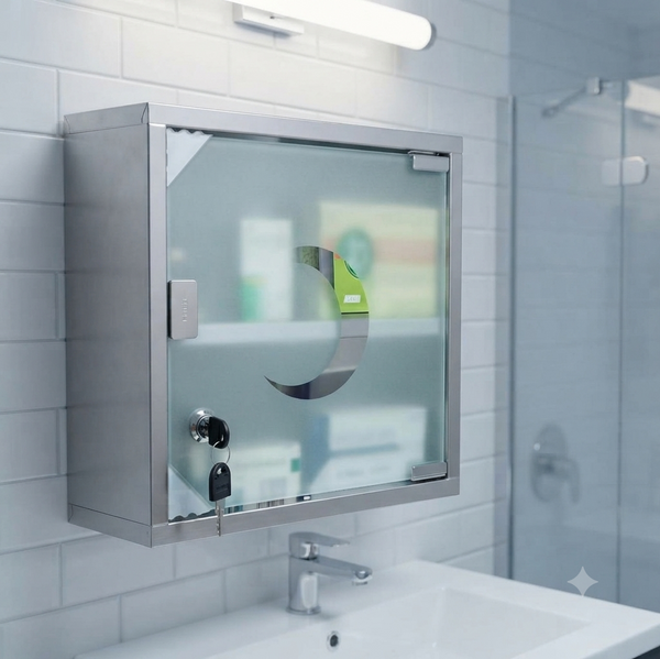 Stainless Steel Medicine Cabinet with Lock and Magnetic Door