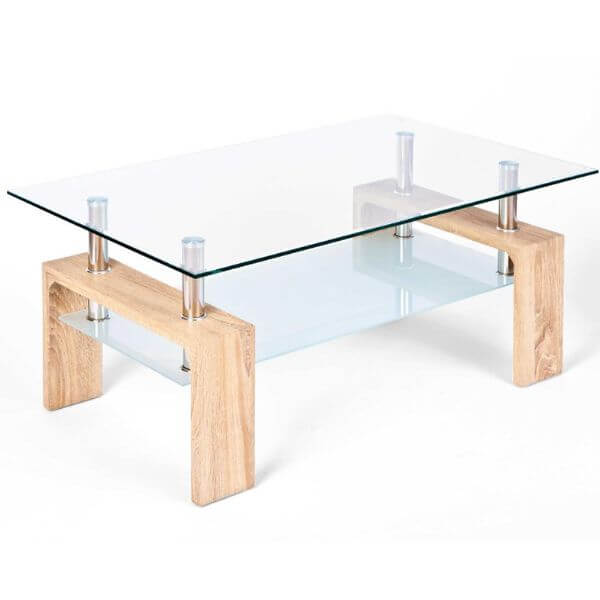 Perfect Dealz Glass Coffee Table with Wooden Accent