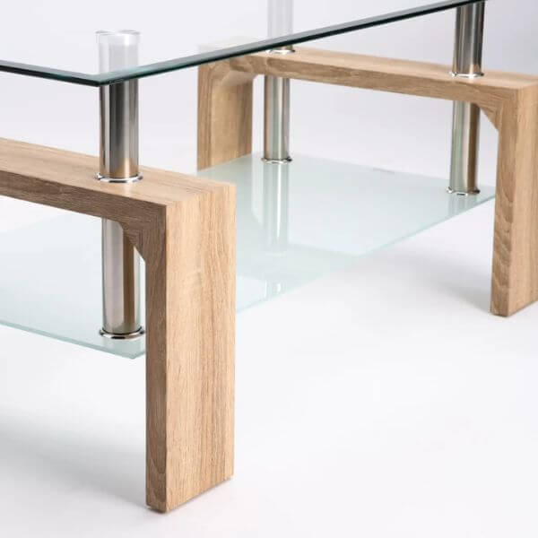 Perfect Dealz Glass Coffee Table with Wooden Accent