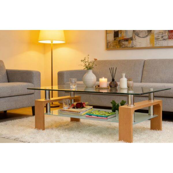 Perfect Dealz Glass Coffee Table with Wooden Accent