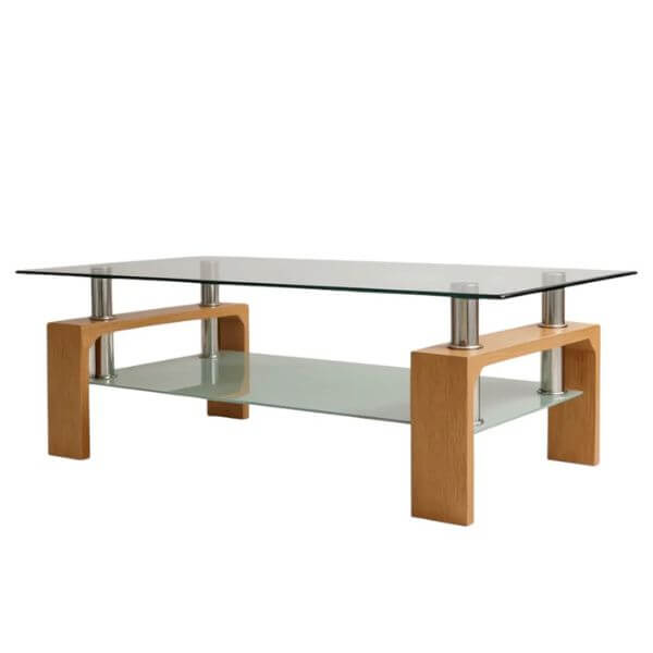 Perfect Dealz Glass Coffee Table with Wooden Accent