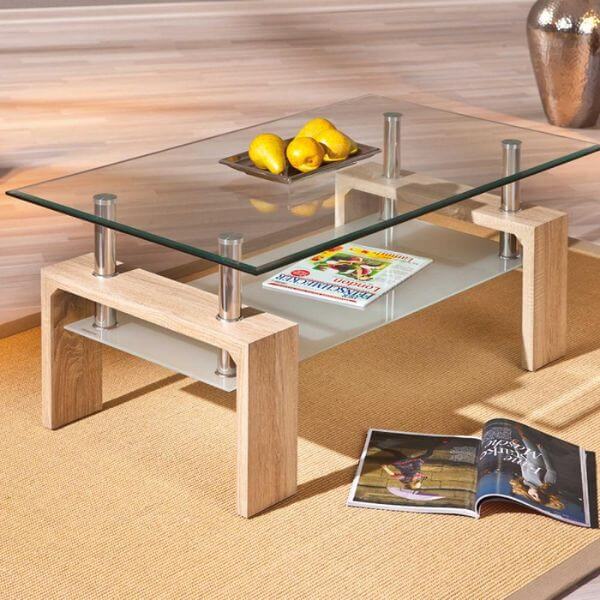 Perfect Dealz Glass Coffee Table with Wooden Accent
